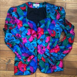 Adrianna Papell Vibrant Floral Blazer in Blue and Red